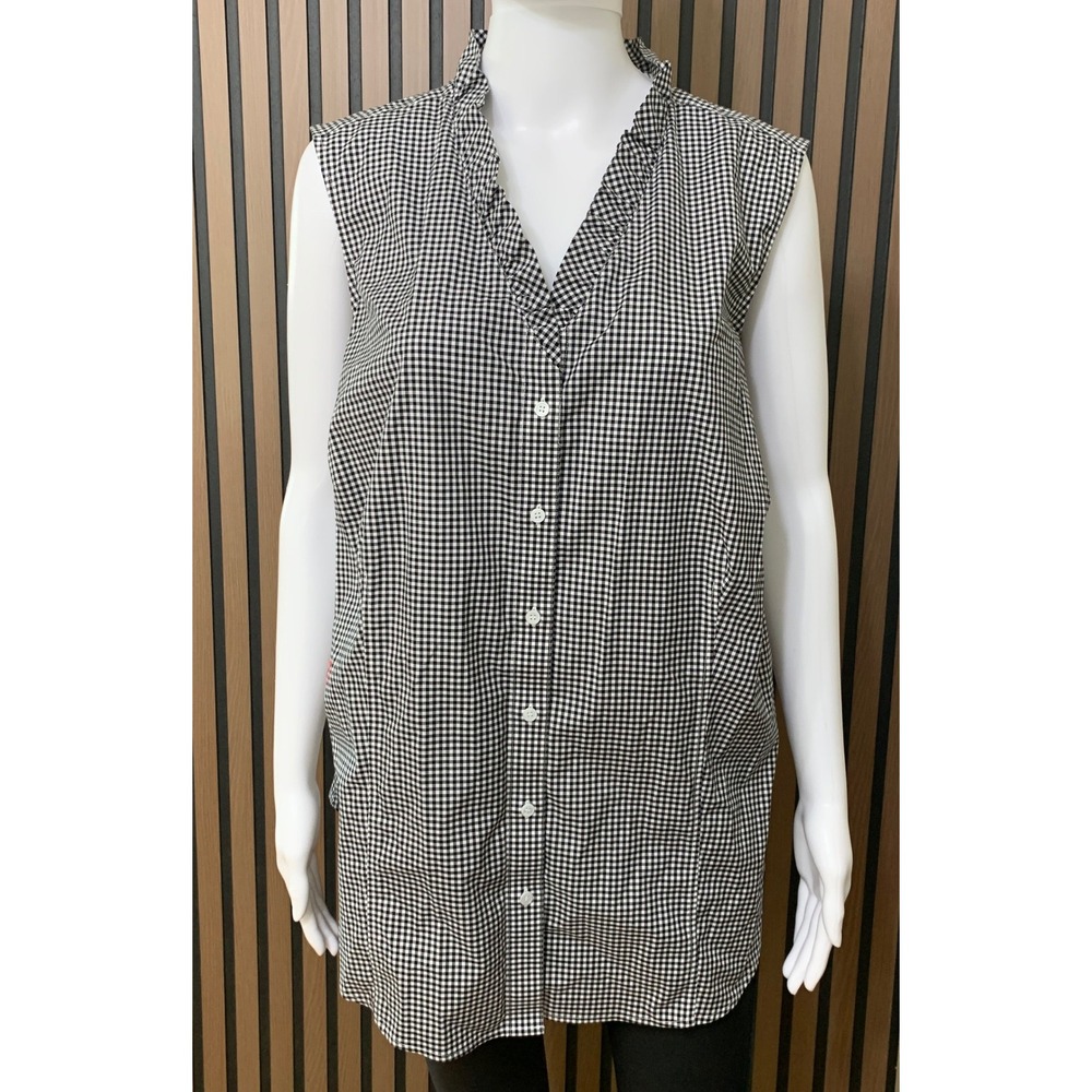 Talbots Women's Black White Gingham Sleeveless Tunic Shirt 16W Wrinkle Resistant